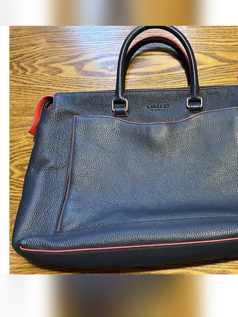 Coach Pebble Navy Pebble Leather Graham Laptop  Messenger Bag NWOT - Picture 3 of 16